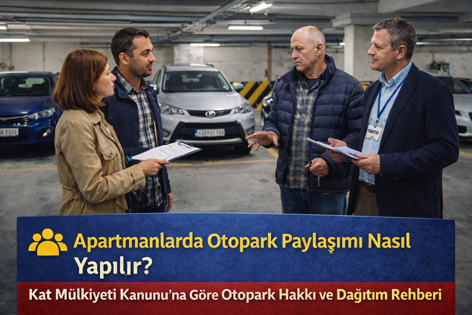 Apartmanlarda otopark paylaşımı ve kat malikleri arasında otopark hakkı dağılımını gösteren apartman otoparkı görüntüsü