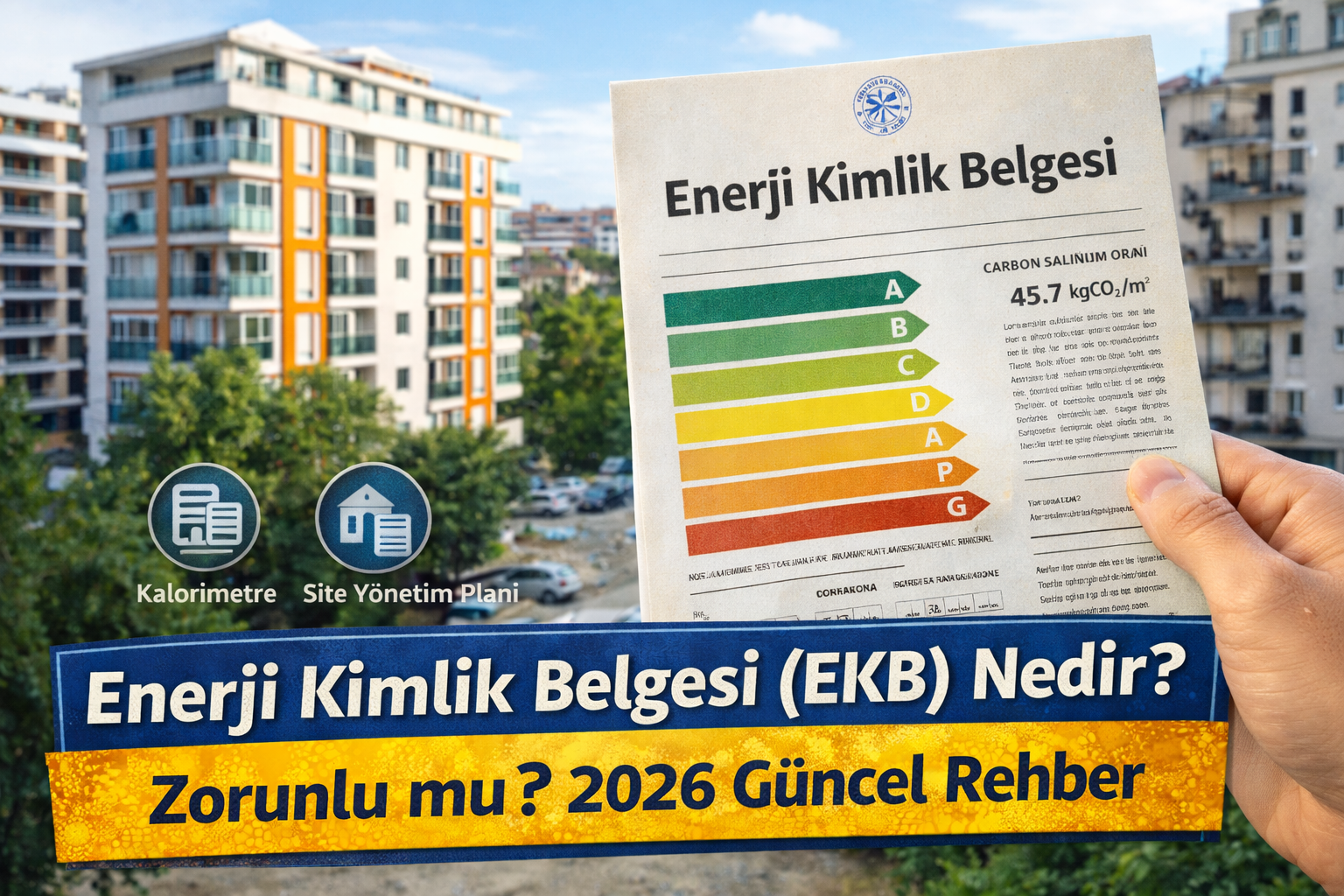 Enerji Kimlik Belgesi (EKB) bulunan bir apartman binası – enerji sınıfı ve verimlilik göstergesi