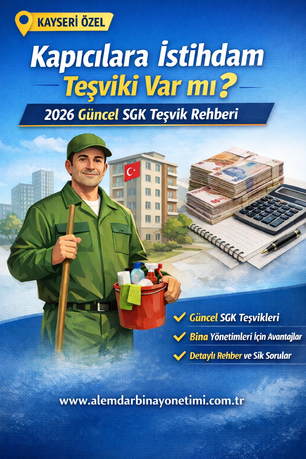 Kapıcılara istihdam teşviki 2026 Kayseri bina yönetimi SGK prim indirimi rehberi görseli