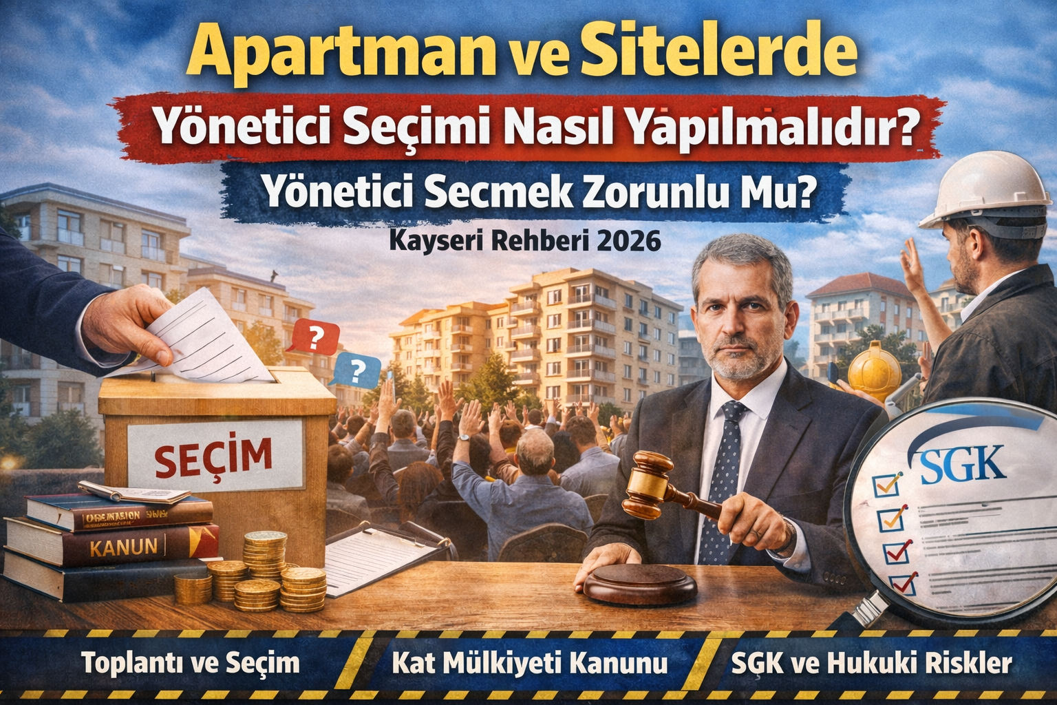 Apartman ve sitelerde yönetici seçimi 2026 Kayseri bina yönetimi rehberi ve Kat Mülkiyeti Kanunu görseli