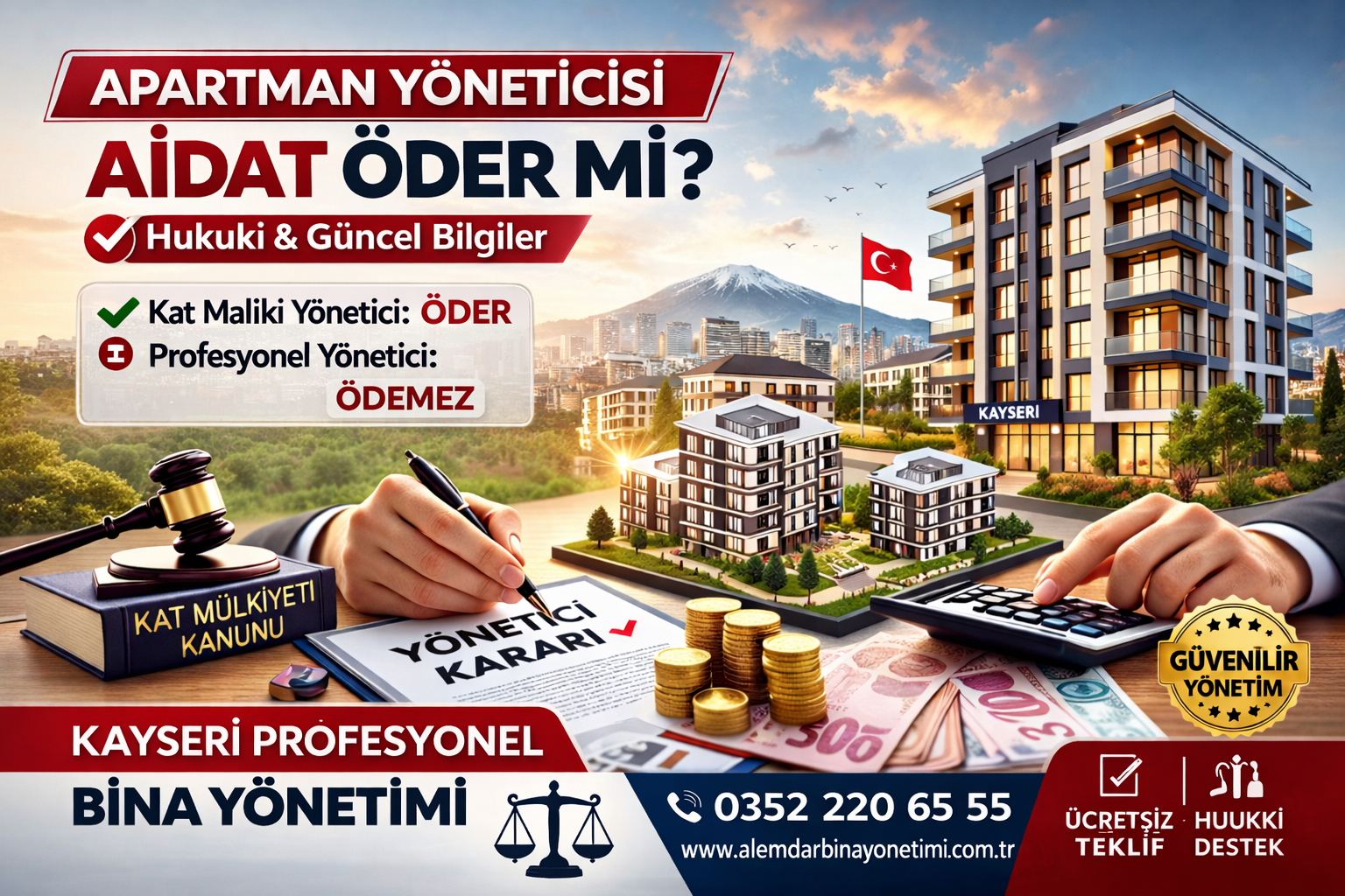 Kayseri apartman yöneticisi aidat öder mi sorusunu anlatan bina yönetimi görseli